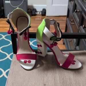 Cherry Embellished Red and Green Sandals